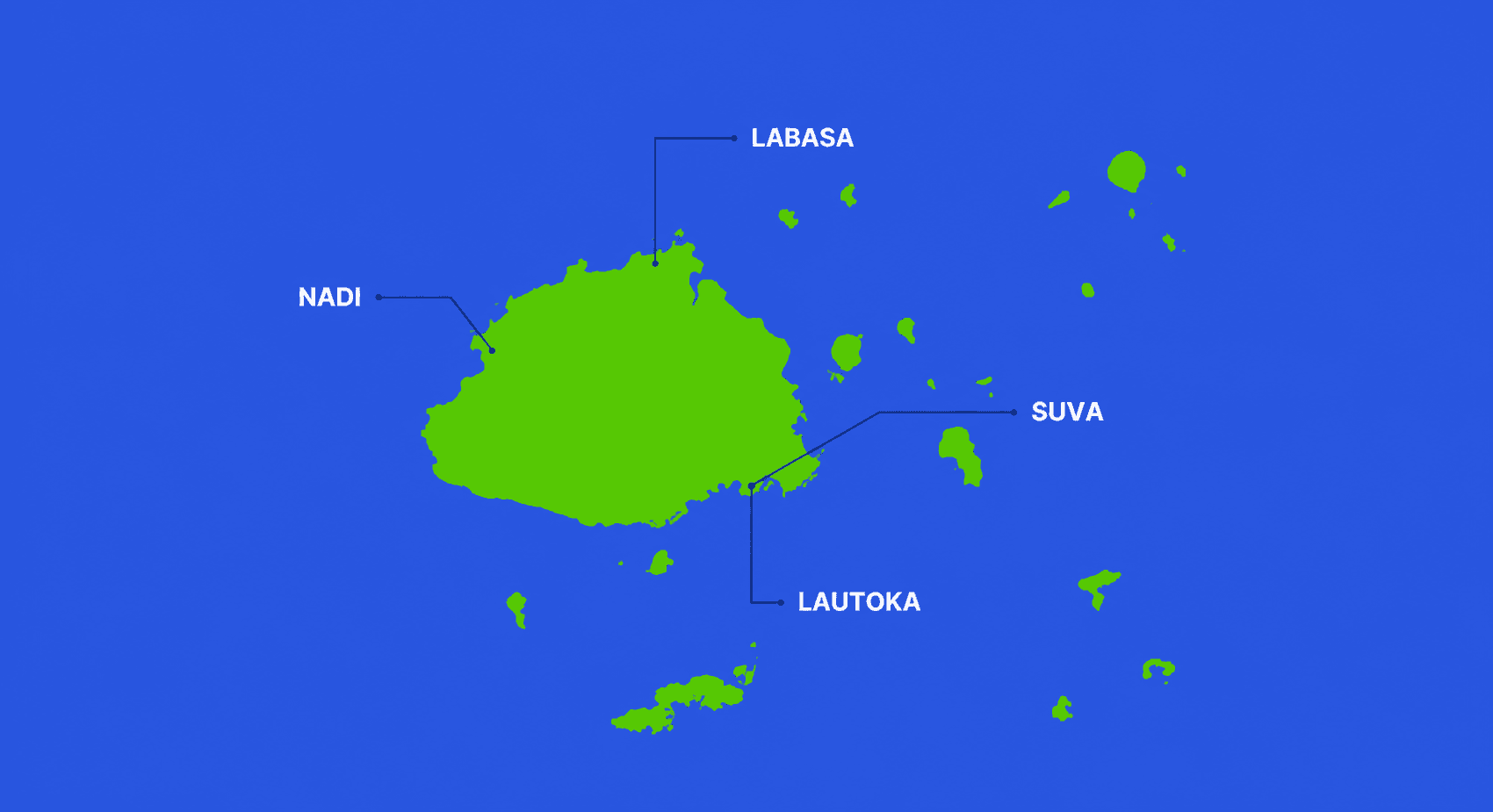 Fiji cybersecurity services coverage map showing penetration testing services for Suva, Nadi, Lautoka and Labasa